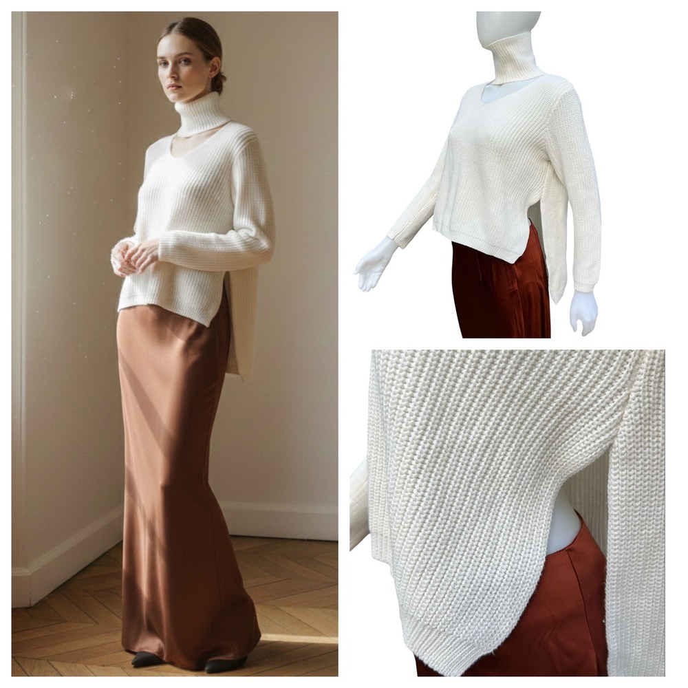 Aqua Cut Out‎ Knit Sweater Cream Coquette Girl Lagenlook Quiet Luxury Size Small